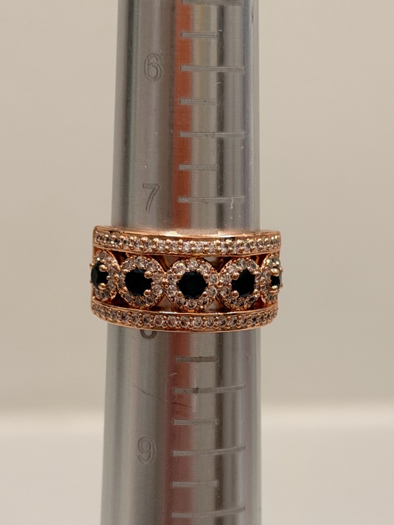 Bomb Party Nwot! Rose Gold Ring With Black And Clear Stones Size 7.5
